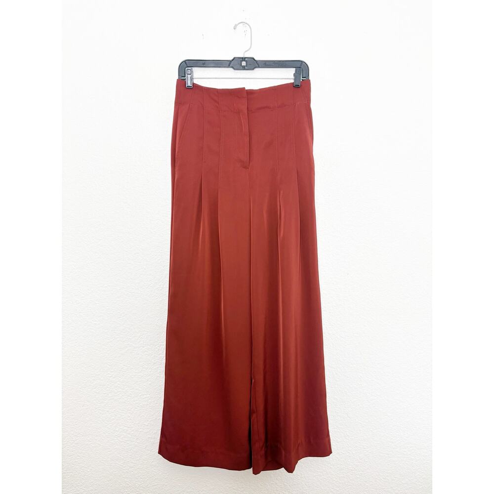 Banana Republic Pleated Wide-Leg Pants Size 6 Burnt Orange Satin Chic Classic - Picture 3 of 13